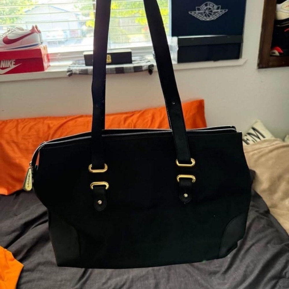 Lancel Paris Matte Black and‎ Gold Shoulder Bag - Made in Italy